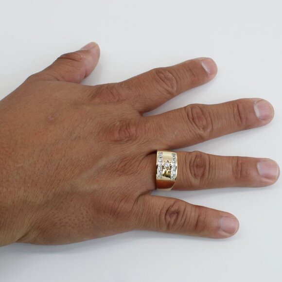 14k Yellow Gold Men's Cubic Zirconia CZ Star Ring - Picture 8 of 8